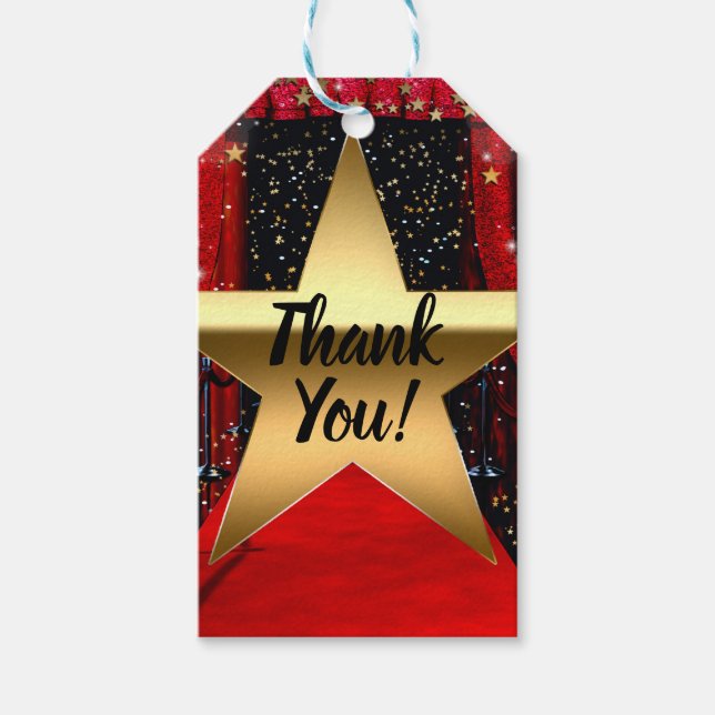 Étiquettes-cadeau Red Carpet Hollywood Gold Stars Anniversaire (Devant)