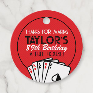 Étiquettes Cadeau Red Casino Poker Card Anniversaire Favoriser Tags