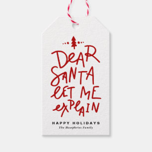 Étiquettes-cadeau Red Cher Père Noël Laissez-moi expliquer Lettering