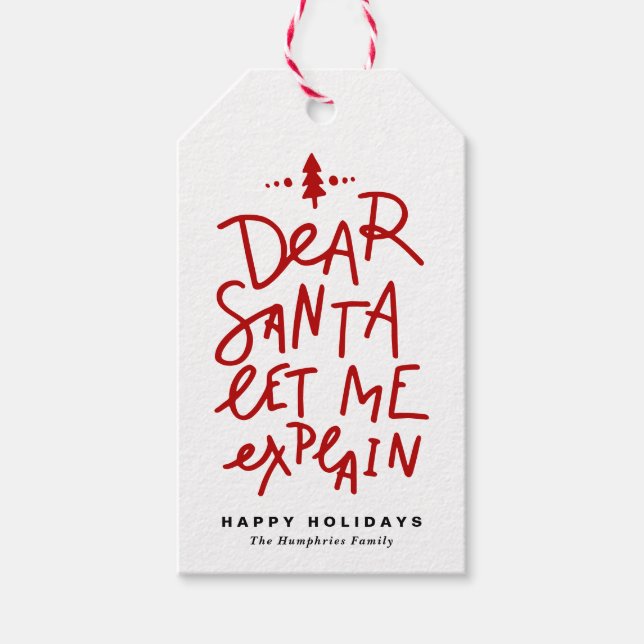 Étiquettes-cadeau Red Cher Père Noël Laissez-moi expliquer Lettering (Devant)