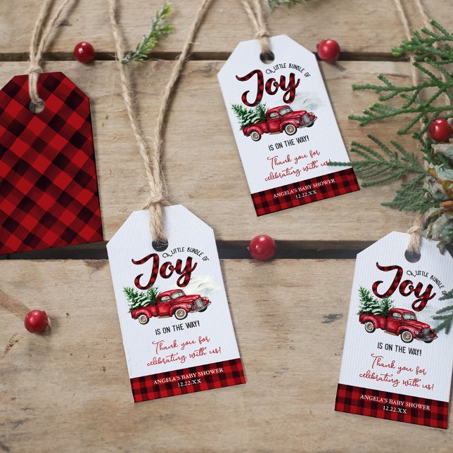 Étiquettes-cadeau Red Christmas Truck Bundle of Joy Baby shower (Créateur téléchargé)