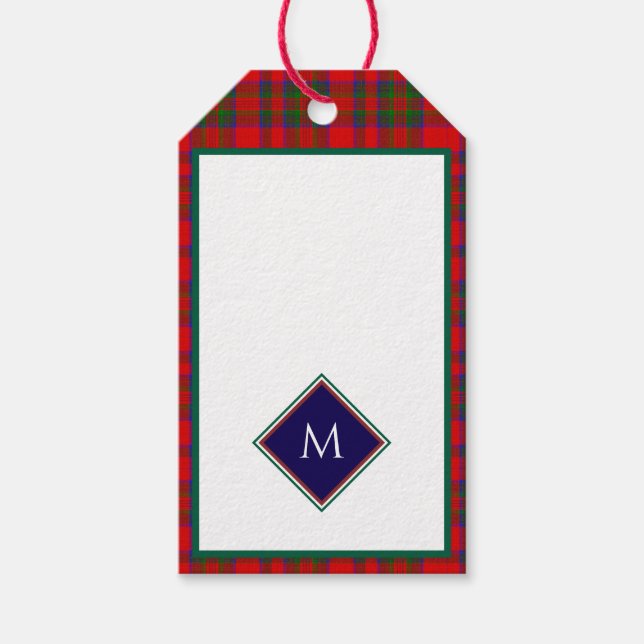 Étiquettes-cadeau Red Christmas Wool Texture Plaid with Monogram (Devant)