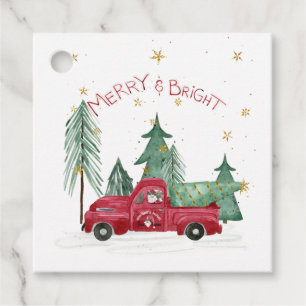 Étiquettes Cadeau Red Farm Truck Gnome Arbres de Noël Nom de famille
