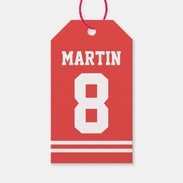 Étiquettes-cadeau Red Football Jersey - Sports Thème Anniversaire (Devant)
