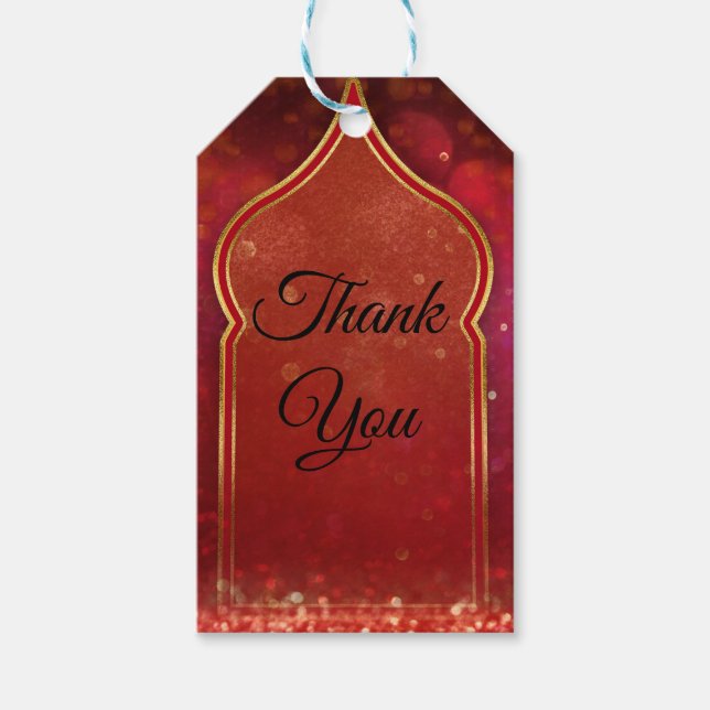 Étiquettes-cadeau Red & Gold Marocaine des nuits arabes mariage Fave (Devant)