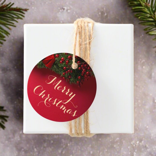 Étiquettes Cadeau Red & Gold Typography Joyeux Noël Festif (Créateur téléchargé)
