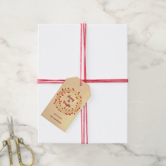 Étiquettes-cadeau Red Gold Winter Berry Wreath Christmas Cadeaux Tag