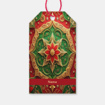 Red Green Decorative Holiday Gift Tag