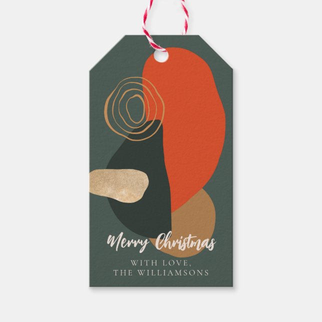 Étiquettes-cadeau Red Green Noël Abstrait Custom Greeting Nom (Devant)