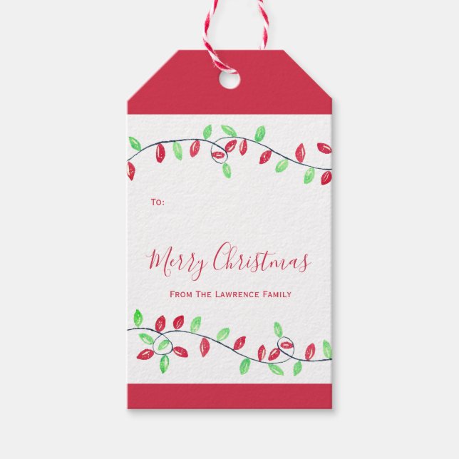 Étiquettes-cadeau Red Green String Lights Noël (Devant)