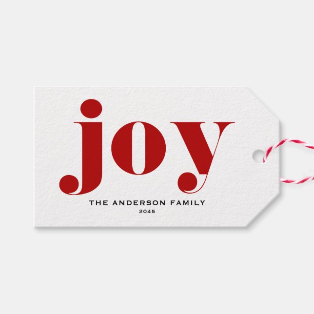 Étiquettes-cadeau Red JOY Bold Typographie moderne Noël (Devant (Horizontal))