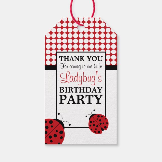 Étiquettes-cadeau Red Ladybug, fête d'anniversaire des enfants (Devant)