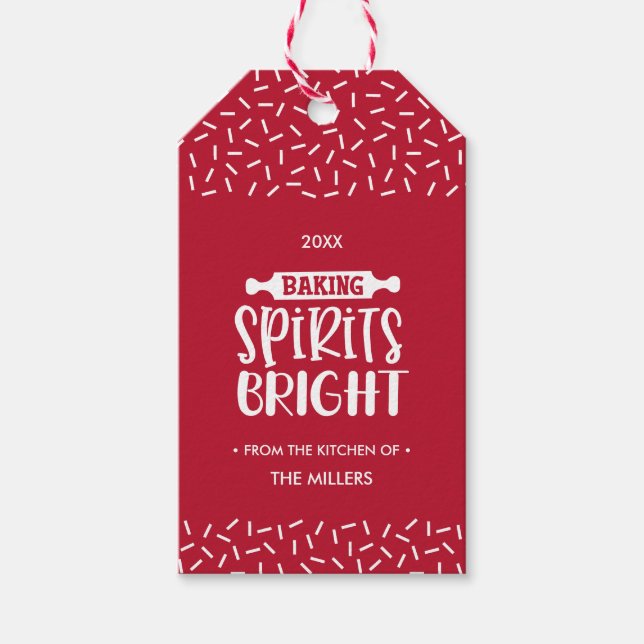 Étiquettes-cadeau Red | Les spiritueux de Noël brillants (Devant)