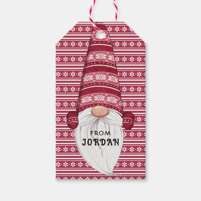 Étiquettes-cadeau Red Nordic Gnome Personnalisé (Devant)