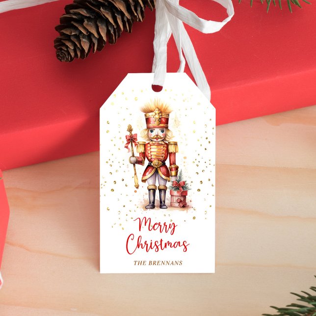 Étiquettes-cadeau Red Nutcracker Photo Joyeux Noël (Red Nutcracker Photo Merry Christmas Gift Tags)