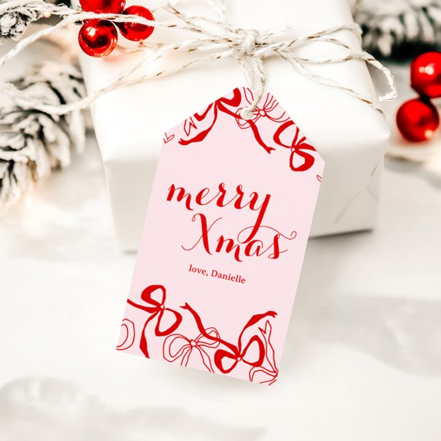 Étiquettes-cadeau Red Pink Girly Coquette Christmas (Créateur téléchargé)