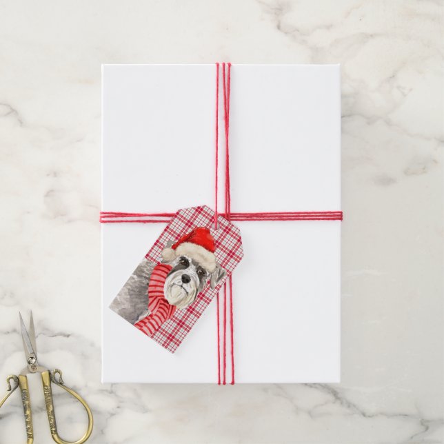 Étiquettes-cadeau Red Plaid et Schnauzer Chien Noël (Avec de la ficelle)