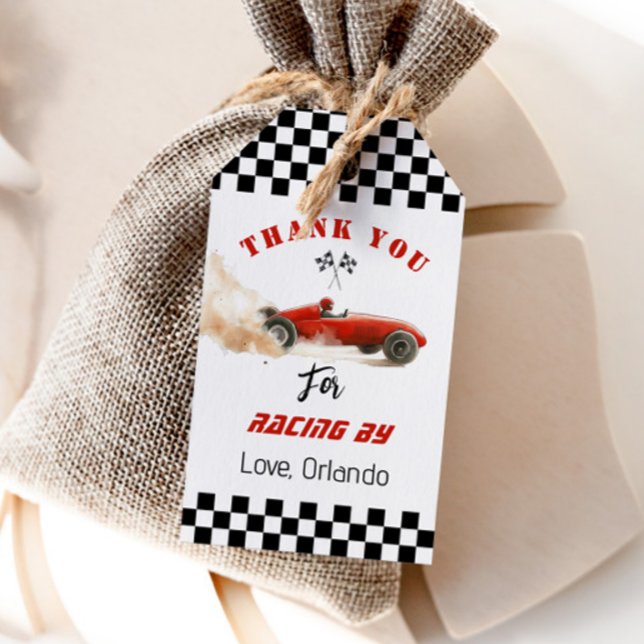 Étiquettes-cadeau Red race car Boy course anniversaire merci (Créateur téléchargé)