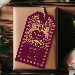 Étiquettes-cadeau Red Royal Lion Mariage médiéval épée Merci