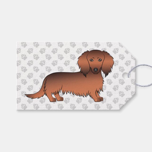 Étiquettes-cadeau Red Sable Long Cheveux Dachshund Cartoon Chien & P (Devant (Horizontal))