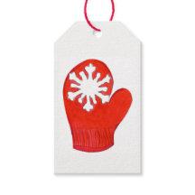 Red Snowflake Mittens Tags cadeaux