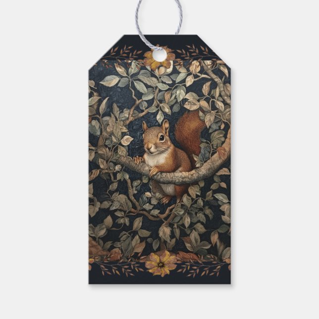 Étiquettes-cadeau Red Squirrel in the Style of William Morris (Devant)