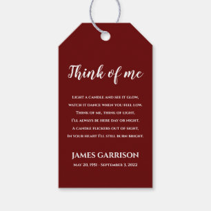 Étiquettes-cadeau Red Think Of Me Celebration of Life Memorial
