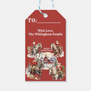 Étiquettes-cadeau Red Western Noël Père Noël sur Horseback Custom