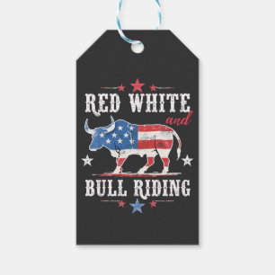 Étiquettes-cadeau Red White et Bull Riding American Cowboys