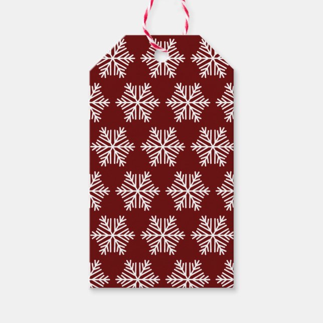 Étiquettes-cadeau Red White Modern Snowflake Christmas Pattern  (Devant)