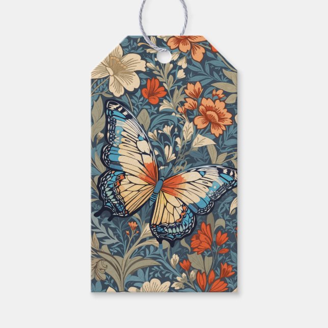 Étiquettes-cadeau Regal Butterfly Amidst William Morris Floral (Devant)