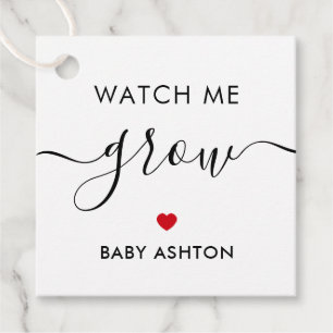 Étiquettes Cadeau Regarde-moi grandir, Baby shower Plante, rouge