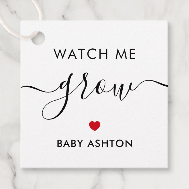 Étiquettes Cadeau Regarde-moi grandir, Baby shower Plante, rouge (Devant)