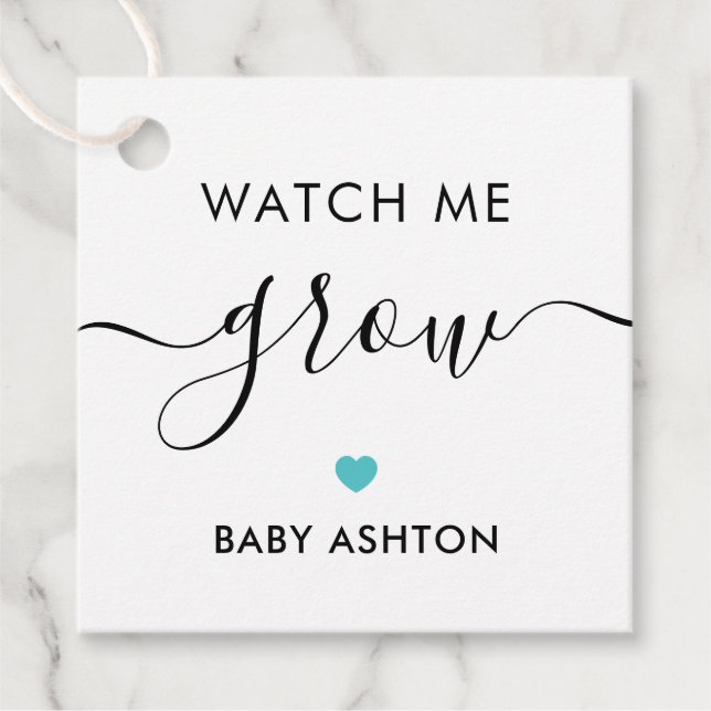 Étiquettes Cadeau Regarde-moi grandir, Baby shower Plante, Turquoise (Devant)