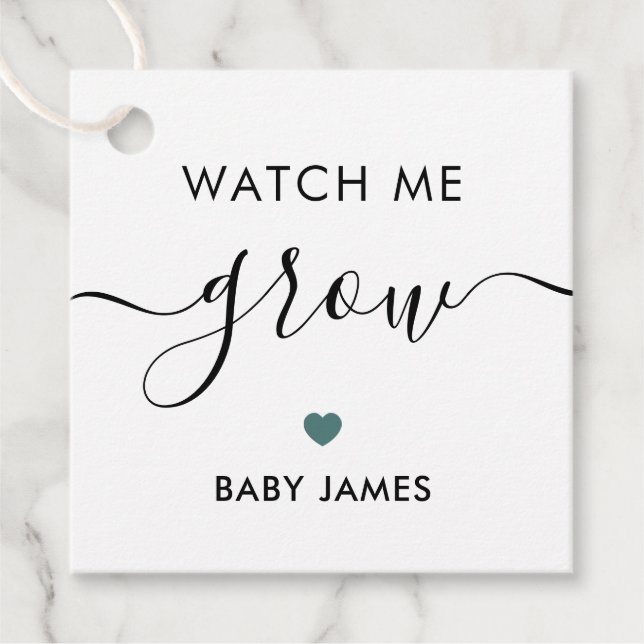 Étiquettes Cadeau Regarder ma croissance, Baby shower Plante, Gris T (Devant)