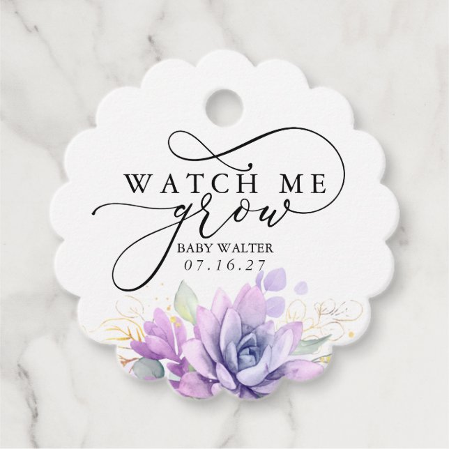 Étiquettes Cadeau Regarder-moi grandir - Succulents Baby shower de v (Devant)