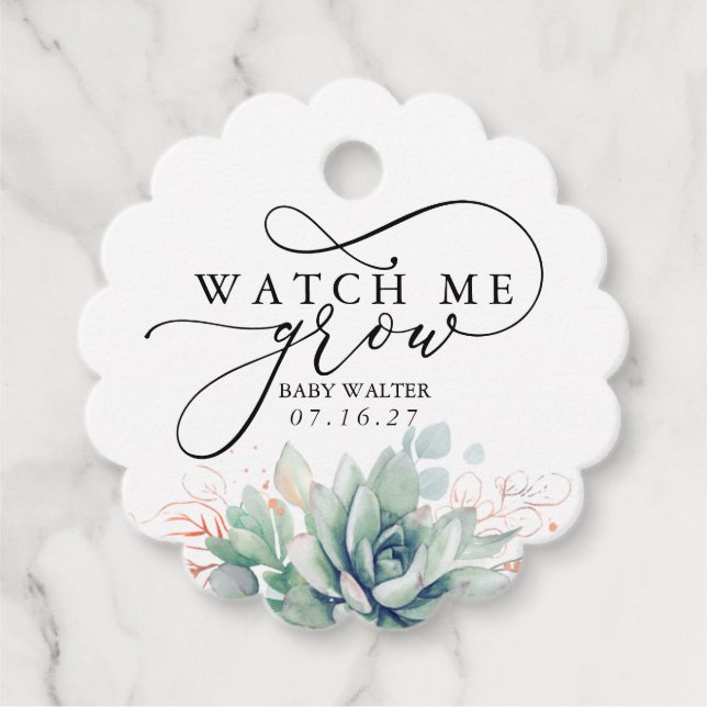Étiquettes Cadeau Regarder-moi grandir - Succulents Baby shower de v (Devant)