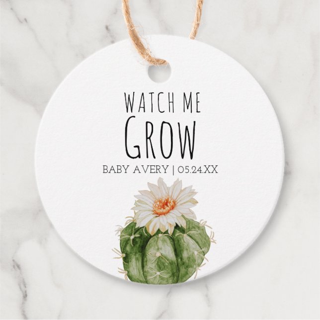 Étiquettes Cadeau Regardez-moi grandir Baby Succulent Baby shower Fa (Devant)
