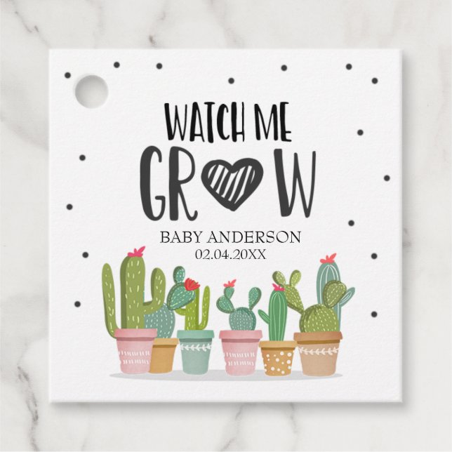 Étiquettes Cadeau Regardez-moi grandir Cactus vert Succulent Fiesta (Devant)