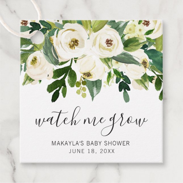 Étiquettes Cadeau Regardez-moi grandir Élégant Baby shower Floral Fi (Devant)