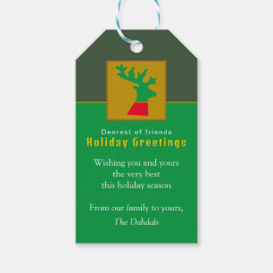 Étiquettes-cadeau Reindeer Forest Green Holiday Salutations