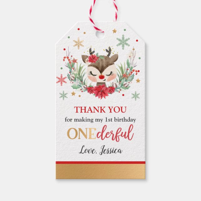 Étiquettes-cadeau Reindeer Noël 1er Anniversaire Hivernal Deer Favor (Devant)