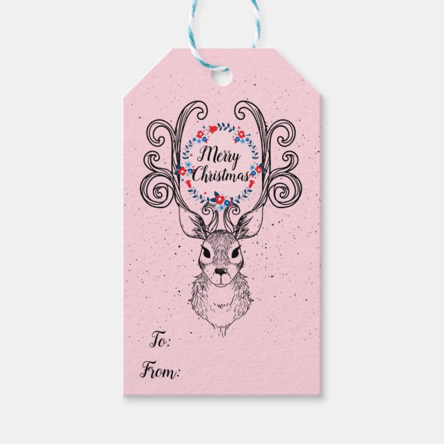 Étiquettes-cadeau Reinder Et Antlers Joyeux Noël (Devant)