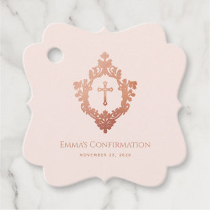 Étiquettes Cadeau Religieuse Confirmation Fille Croix rose en crête