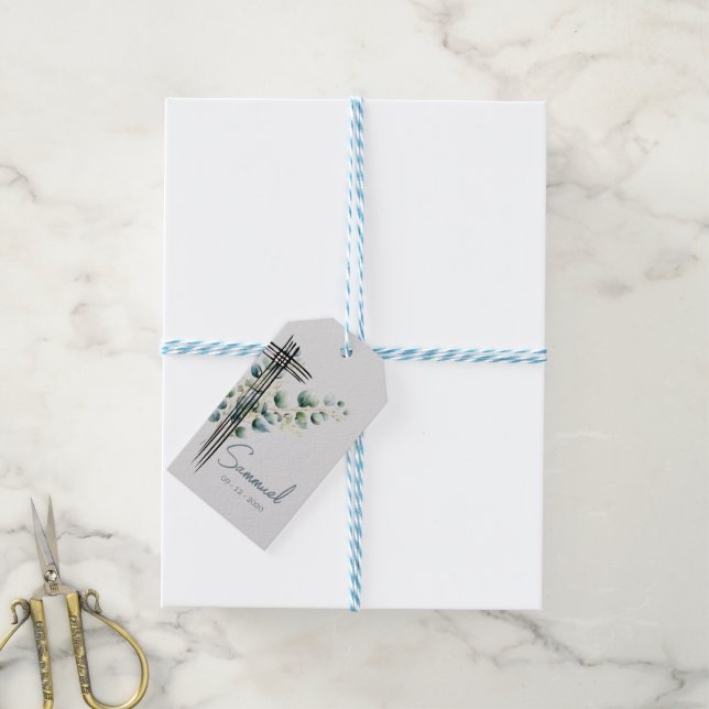 Étiquettes-cadeau Religieux Moderne Botanique Croix Bleue (Avec de laficelle)