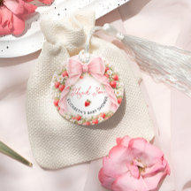 Remerciement Baby Shower Coquette Ruban Fraise