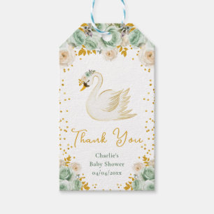 Étiquettes-cadeau Remerciement Baby Shower Roses Vert Sauge Or Cygne