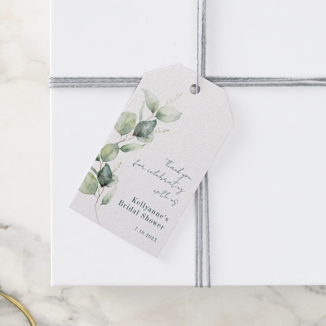 Étiquettes-cadeau Remerciement de Baby Shower de Mariée au Eucalyptu (Watercolor Eucalyptus Bridal Shower Thank You Gift Tags)
