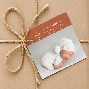 Étiquettes Cadeau Remerciement de baptême photo avec écriture modern