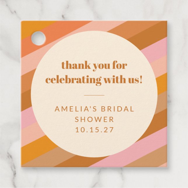 Étiquettes Cadeau Remerciement de Fête de Mariage Rétro Rose Orange  (Devant)